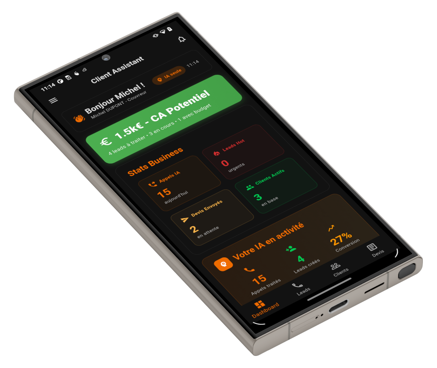 Dashboard app mobile - Devis rapides