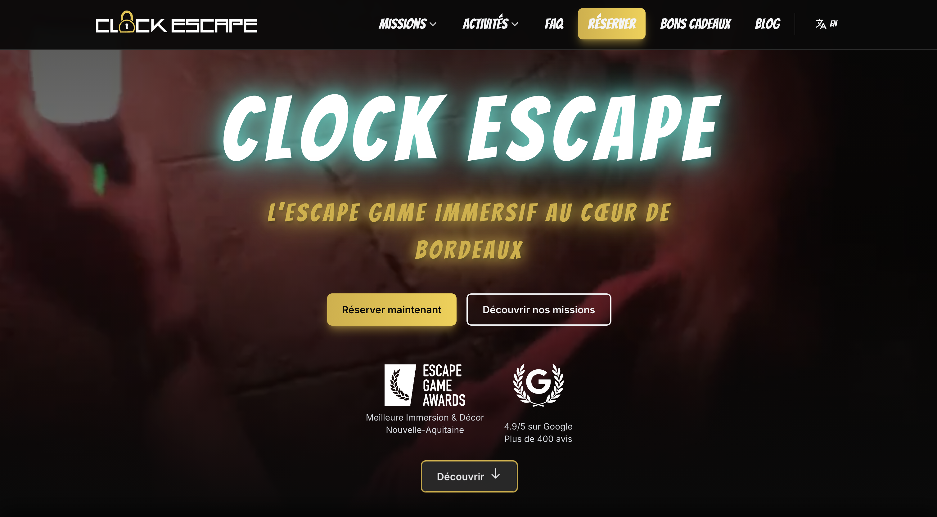 Clock Escape Bordeaux - site web, backoffice Laravel, mécanismes Arduino